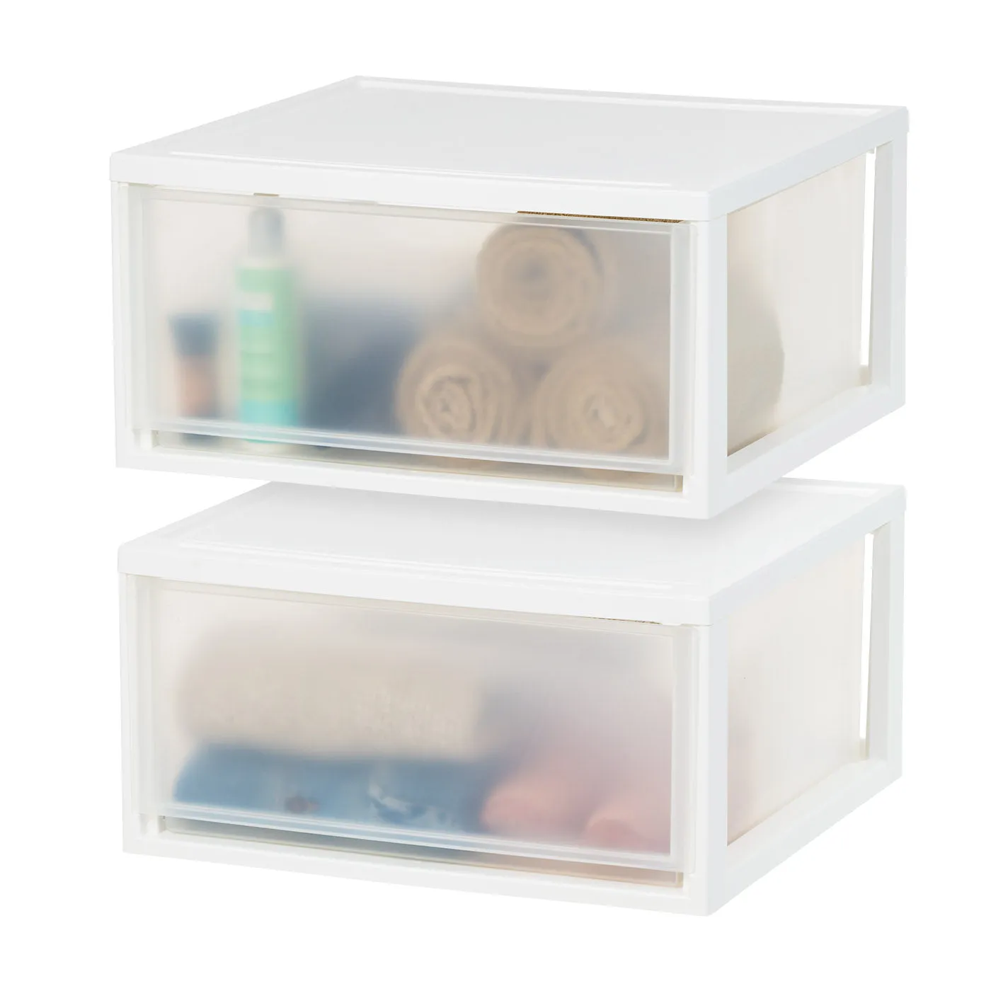 Compact Stacking, Stackable Plastic Drawer Unit, 47 Quart, White, 2 Count