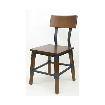 Delmont Industrial Walnut Finish Restaurant Chair Metal Bracing