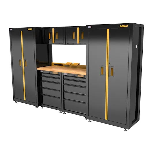 DEWALT 126" Wide, 7 PC. Welded Storage Suite w/ 2, 5-Drawer Base Cabinets & Wood Top