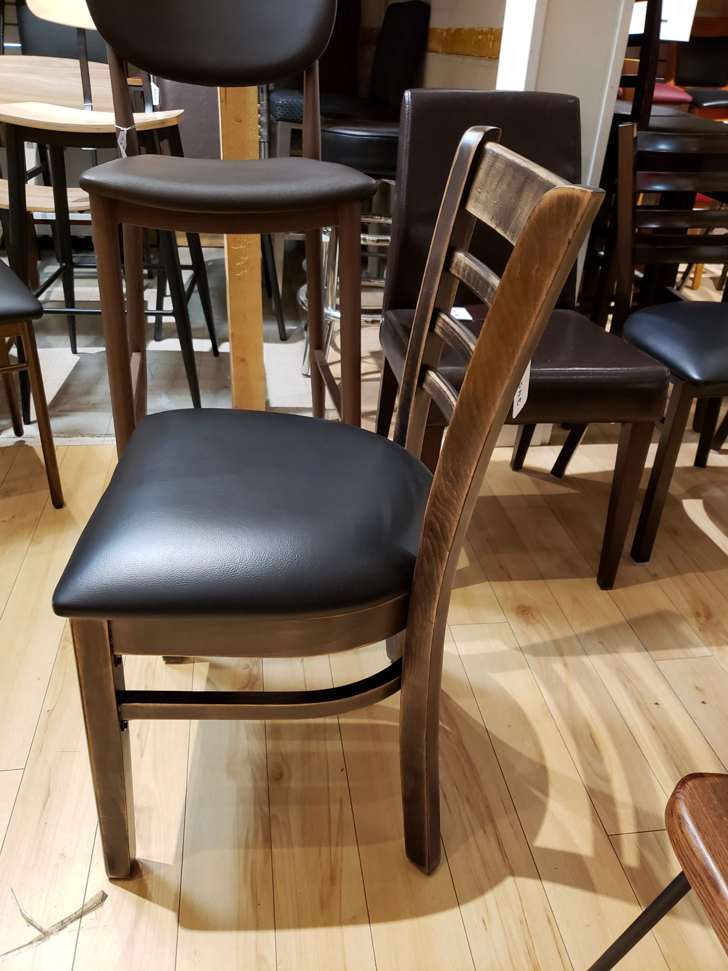 Distressed Black Walnut Finish Wood Restaurant Chairs