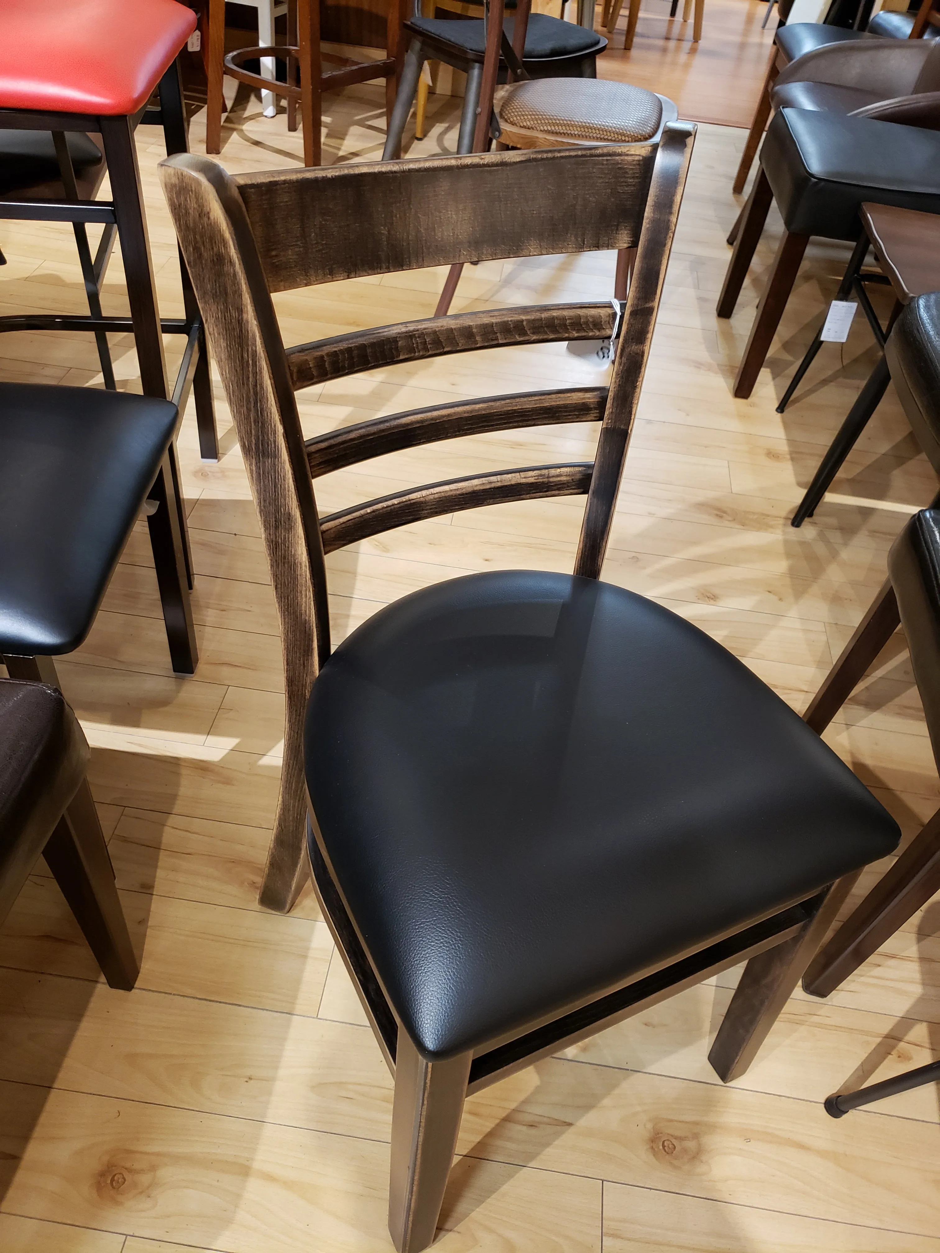 Distressed Black Walnut Finish Wood Restaurant Chairs