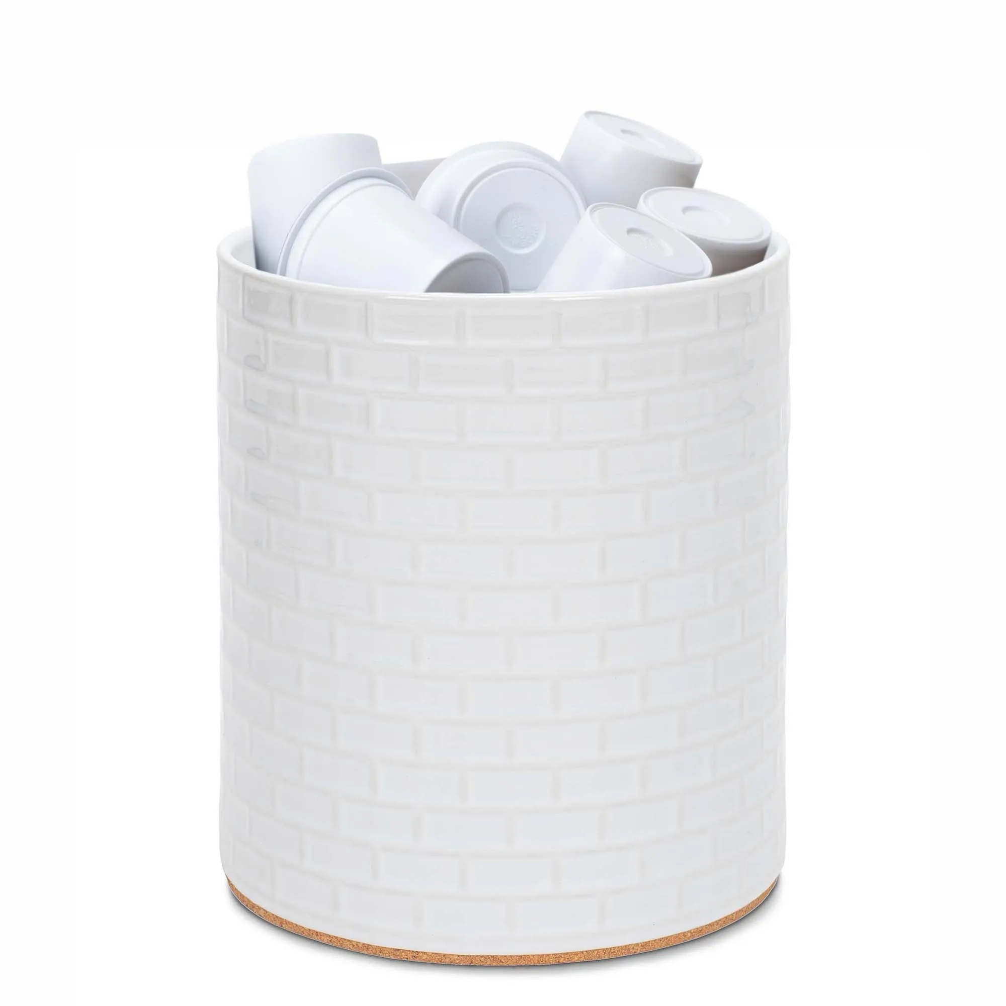 Elanze Designs Embossed Subway Tile Ceramic Stoneware Cork Bottom Kitchen K Cup Holder, White