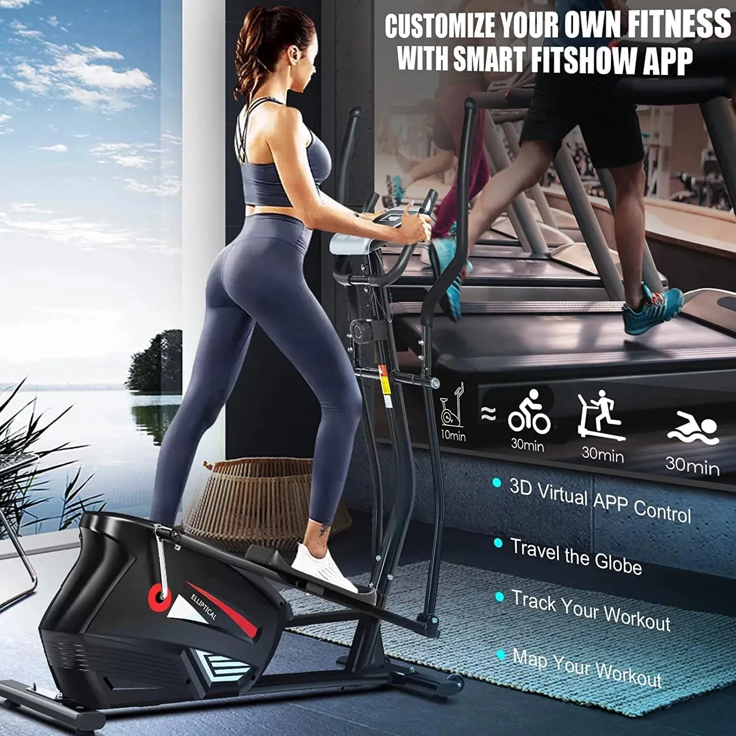 Elliptical Machine, Cross Trainer with Smart APP Connection, 10-Level Resistance, , Heart Rate Sensor, Exercise Elliptical for Home Office, 390Lbs Weight Capacity