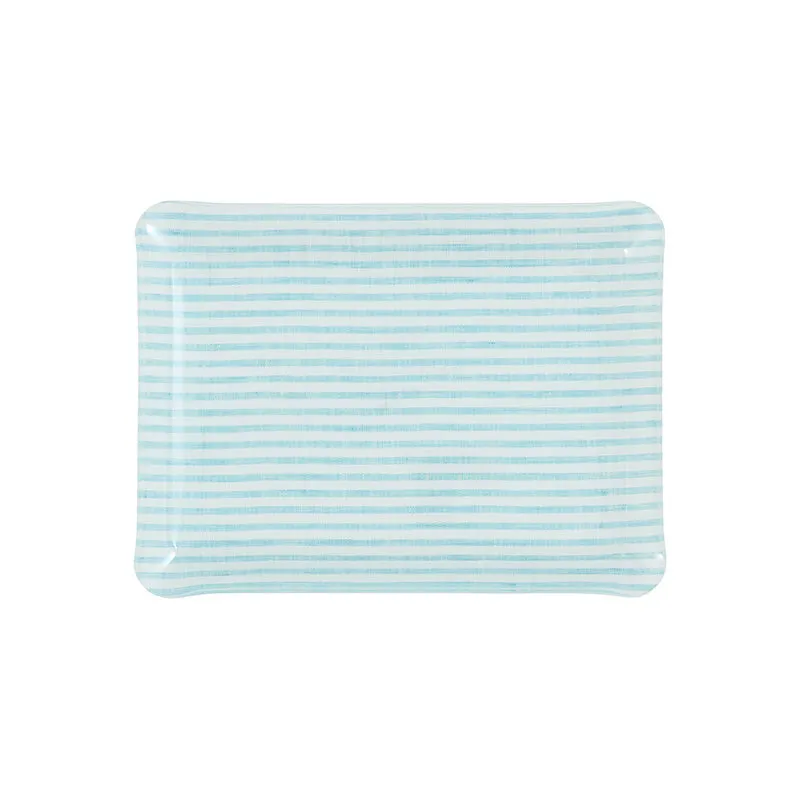 Fabric Tray Small Stripe Aqua and White