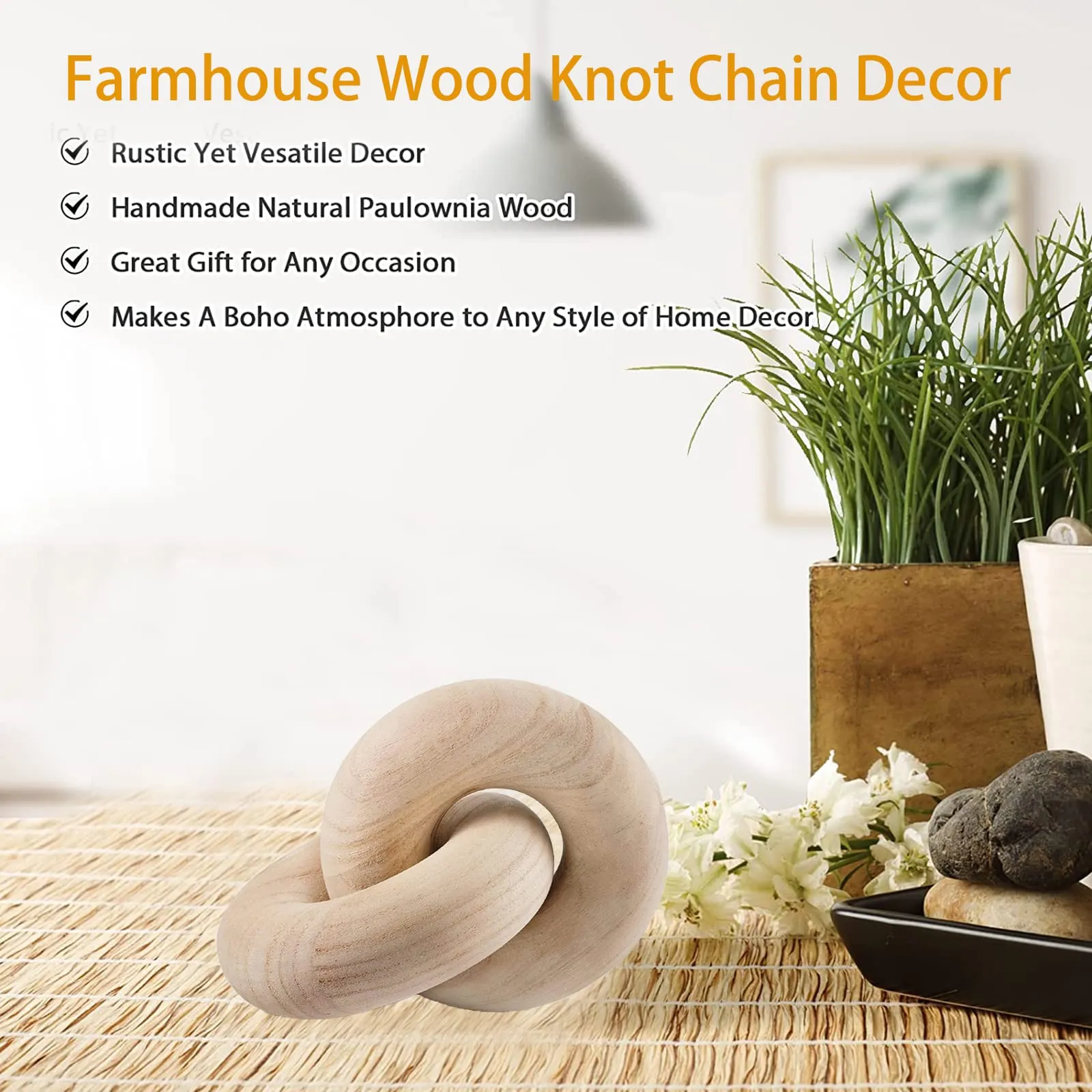 fghuim Decorative Wood Chain Home Decor Wood Knot Desk Shelf Decorations for Living Room Coffee Table Decor (Wood)