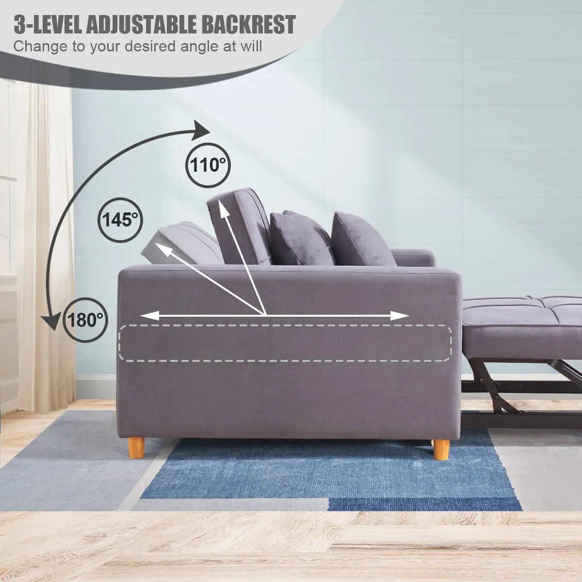 Homrest Sofa Bed 3-in-1 Convertible Chair Multi-Functional Sofa Bed Adjustable Recliner(Grey)