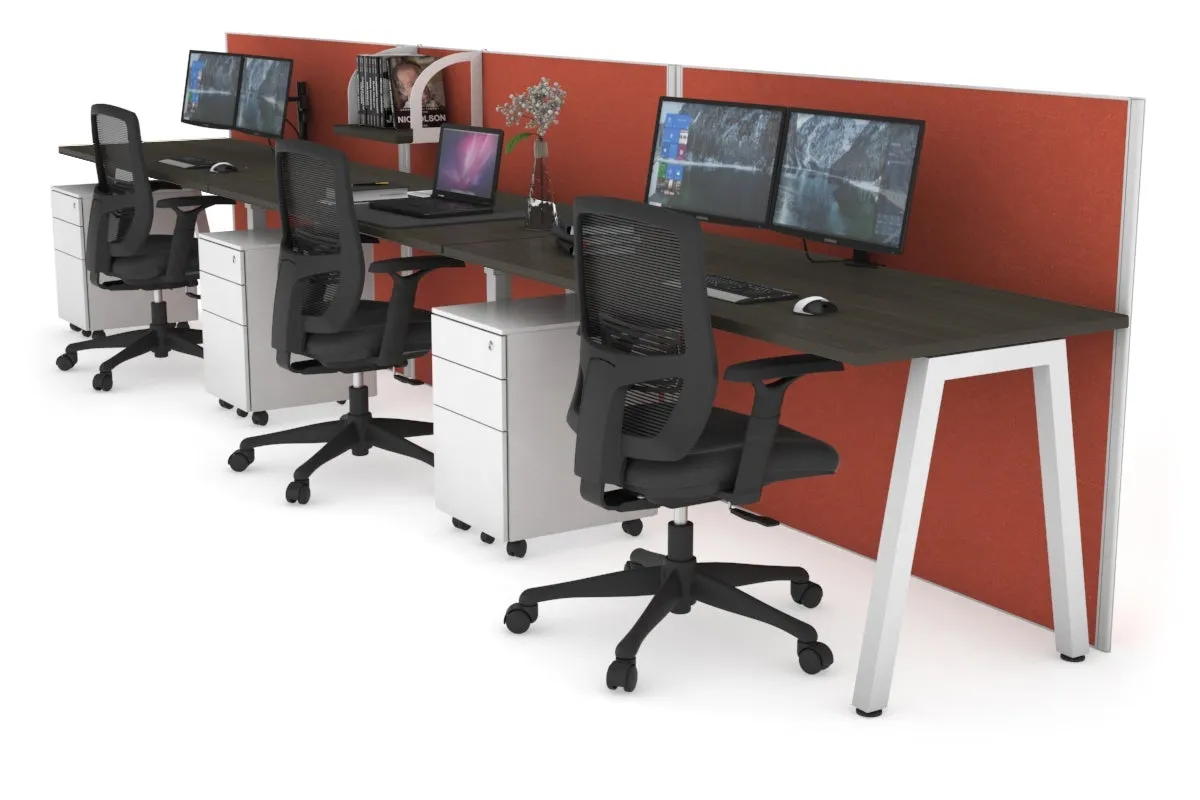 Horizon Quadro 3 Person Run A Legs Office Workstation [1800L x 700W]