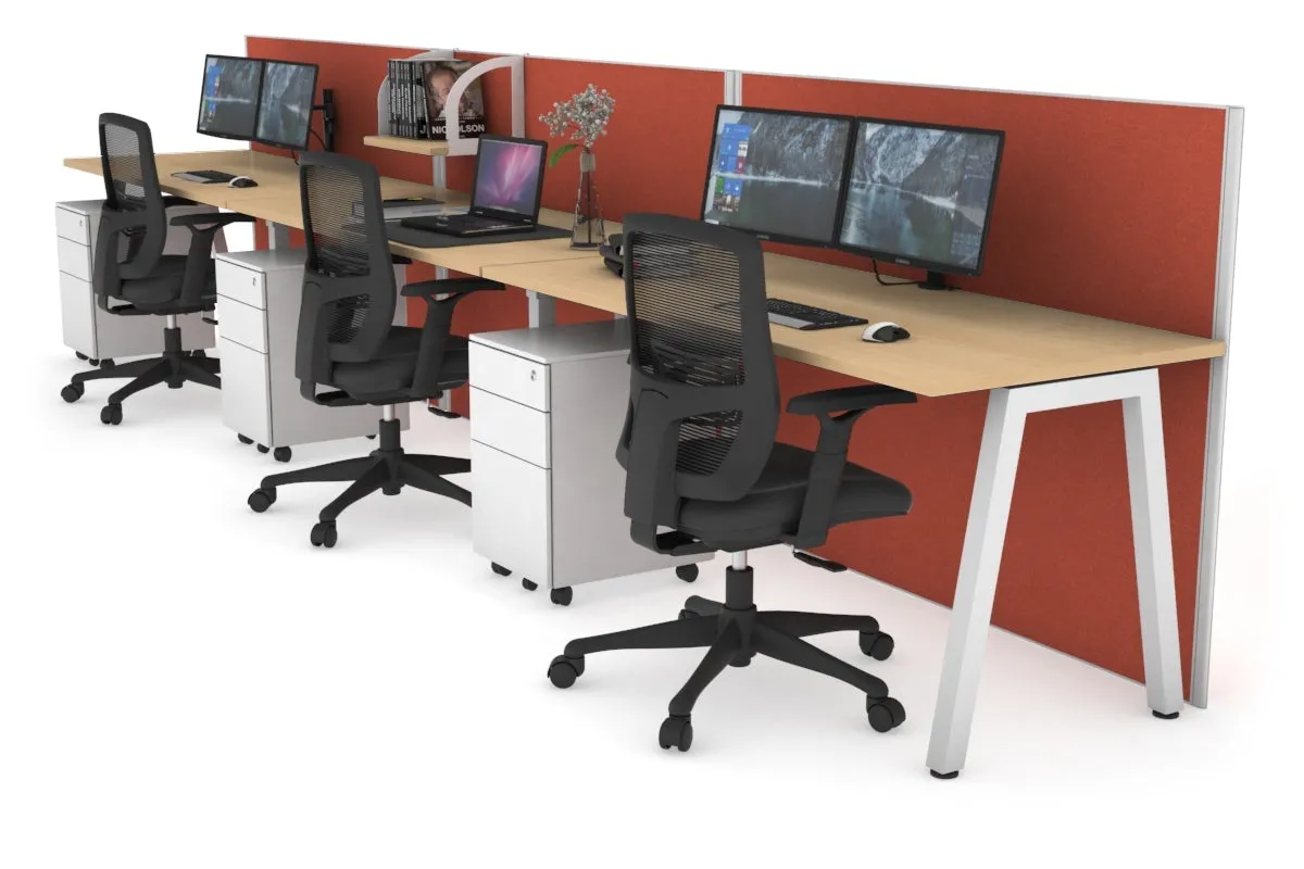 Horizon Quadro 3 Person Run A Legs Office Workstation [1800L x 700W]