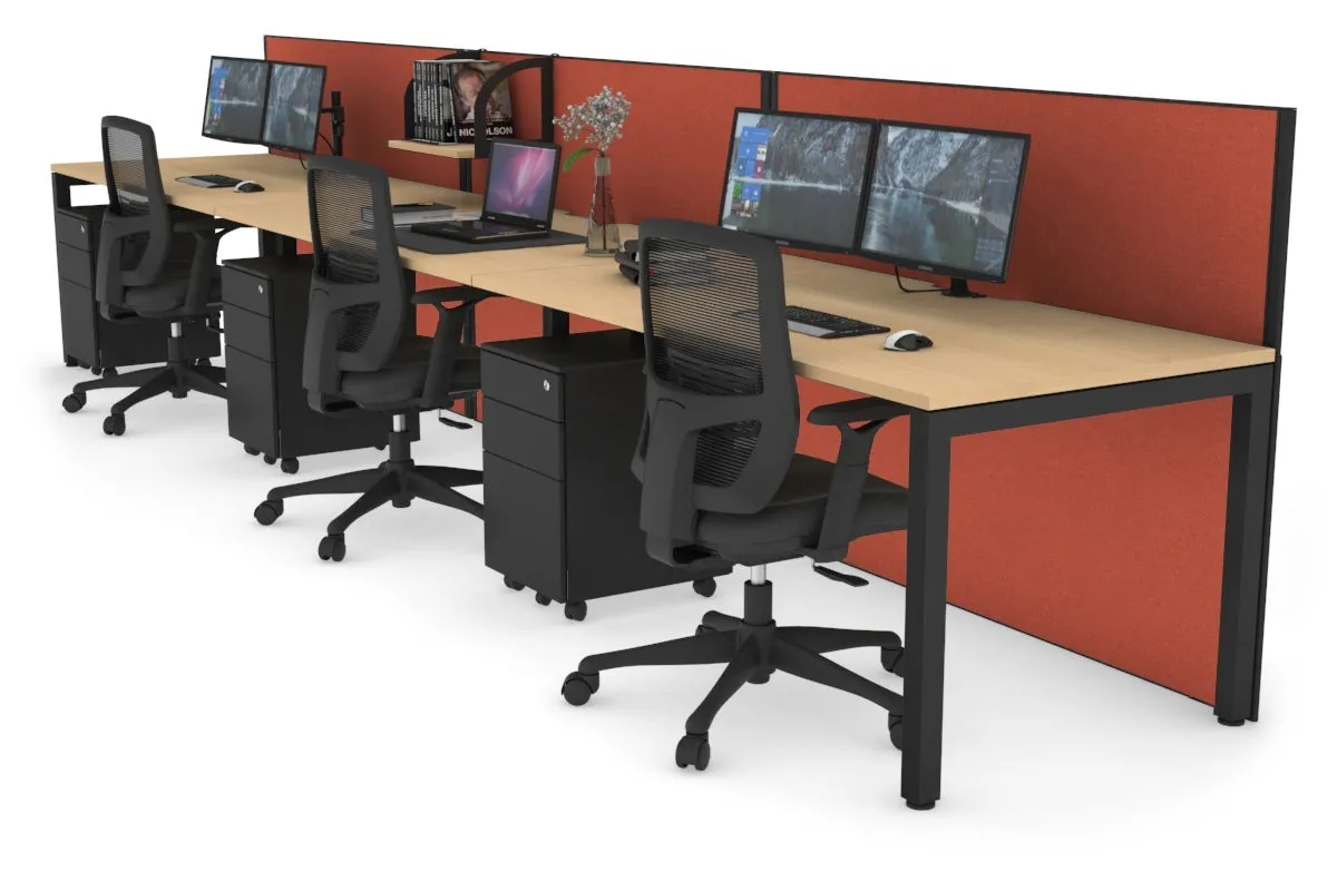 Horizon Quadro 3 Person Run Square Legs Office Workstation [1200L x 800W with Cable Scallop]