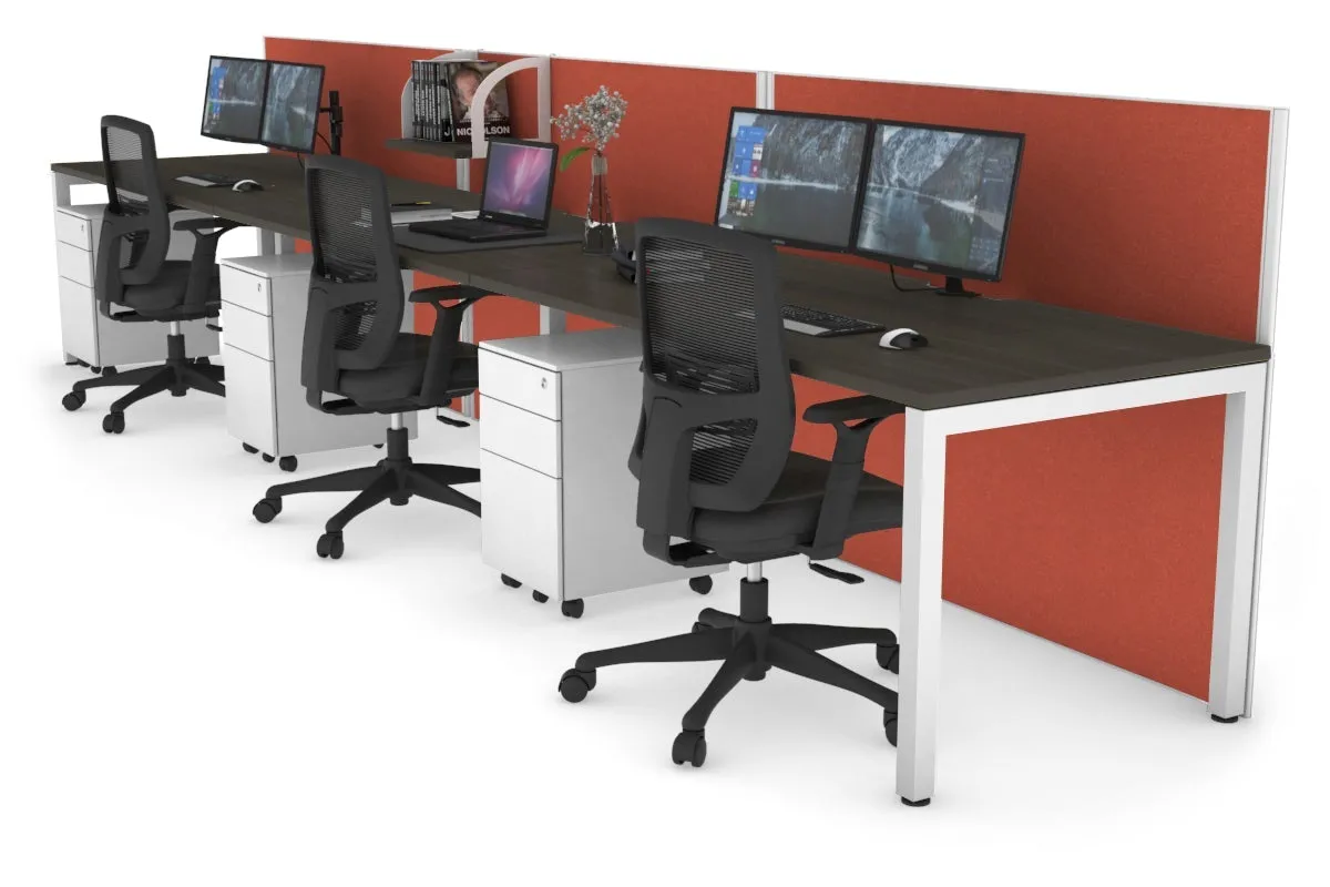 Horizon Quadro 3 Person Run Square Legs Office Workstation [1200L x 800W with Cable Scallop]