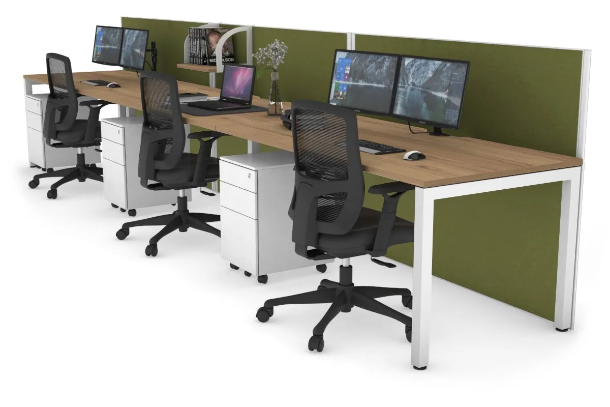 Horizon Quadro 3 Person Run Square Legs Office Workstation [1200L x 800W with Cable Scallop]