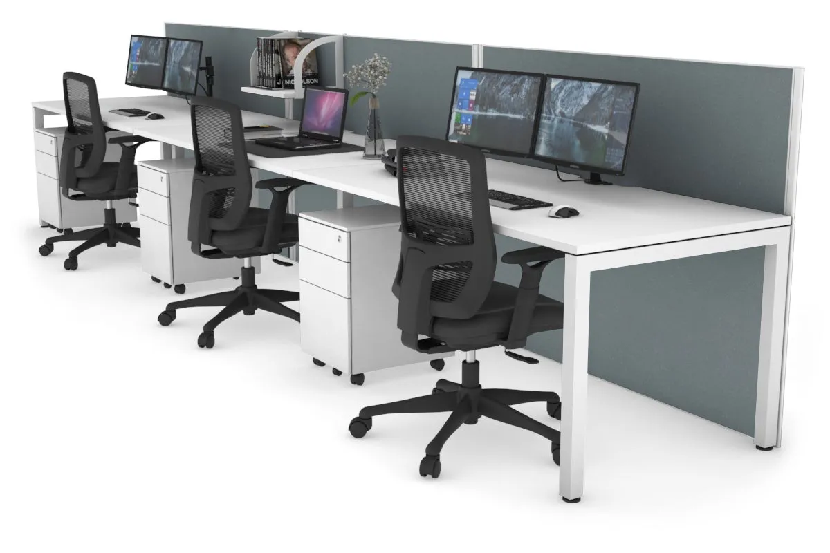 Horizon Quadro 3 Person Run Square Legs Office Workstation [1200L x 800W with Cable Scallop]