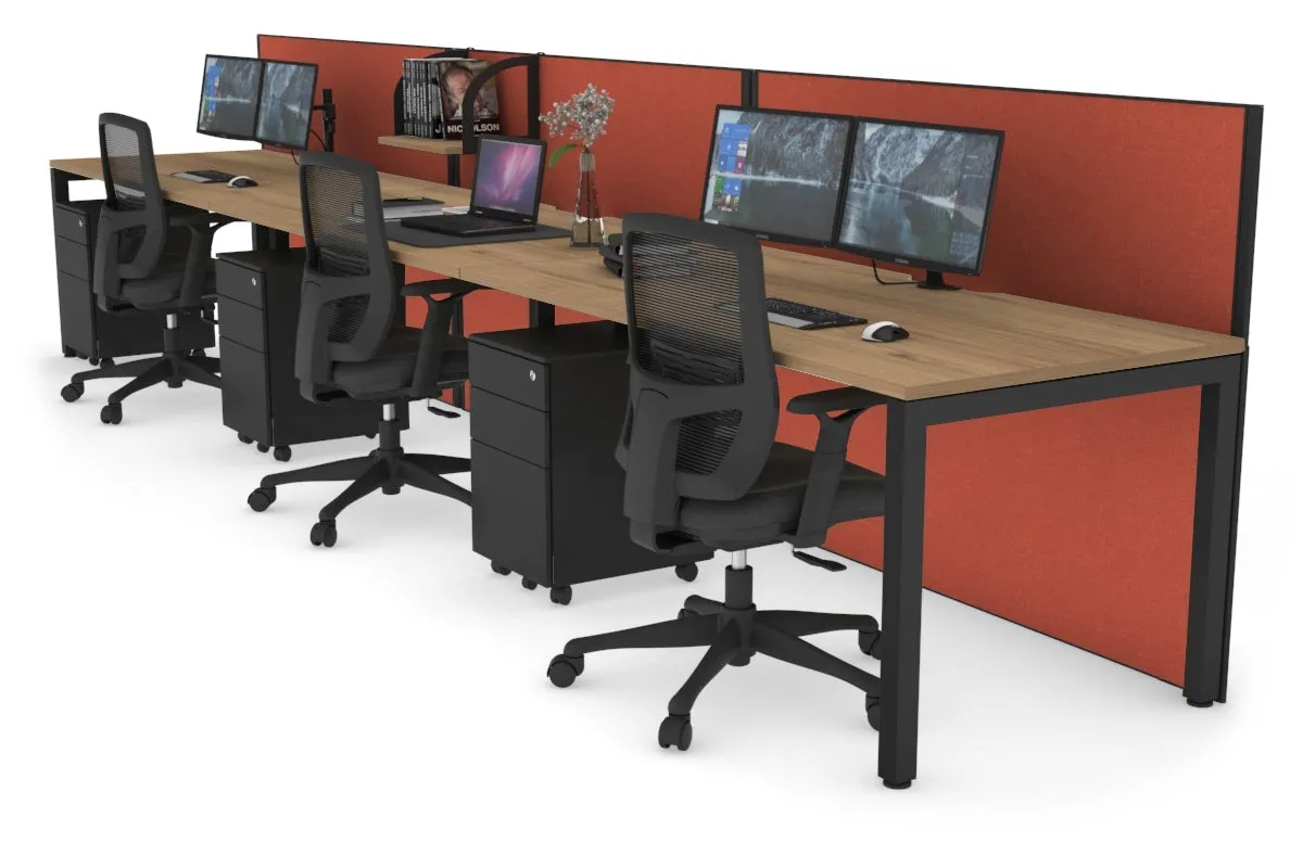 Horizon Quadro 3 Person Run Square Legs Office Workstation [1200L x 800W with Cable Scallop]