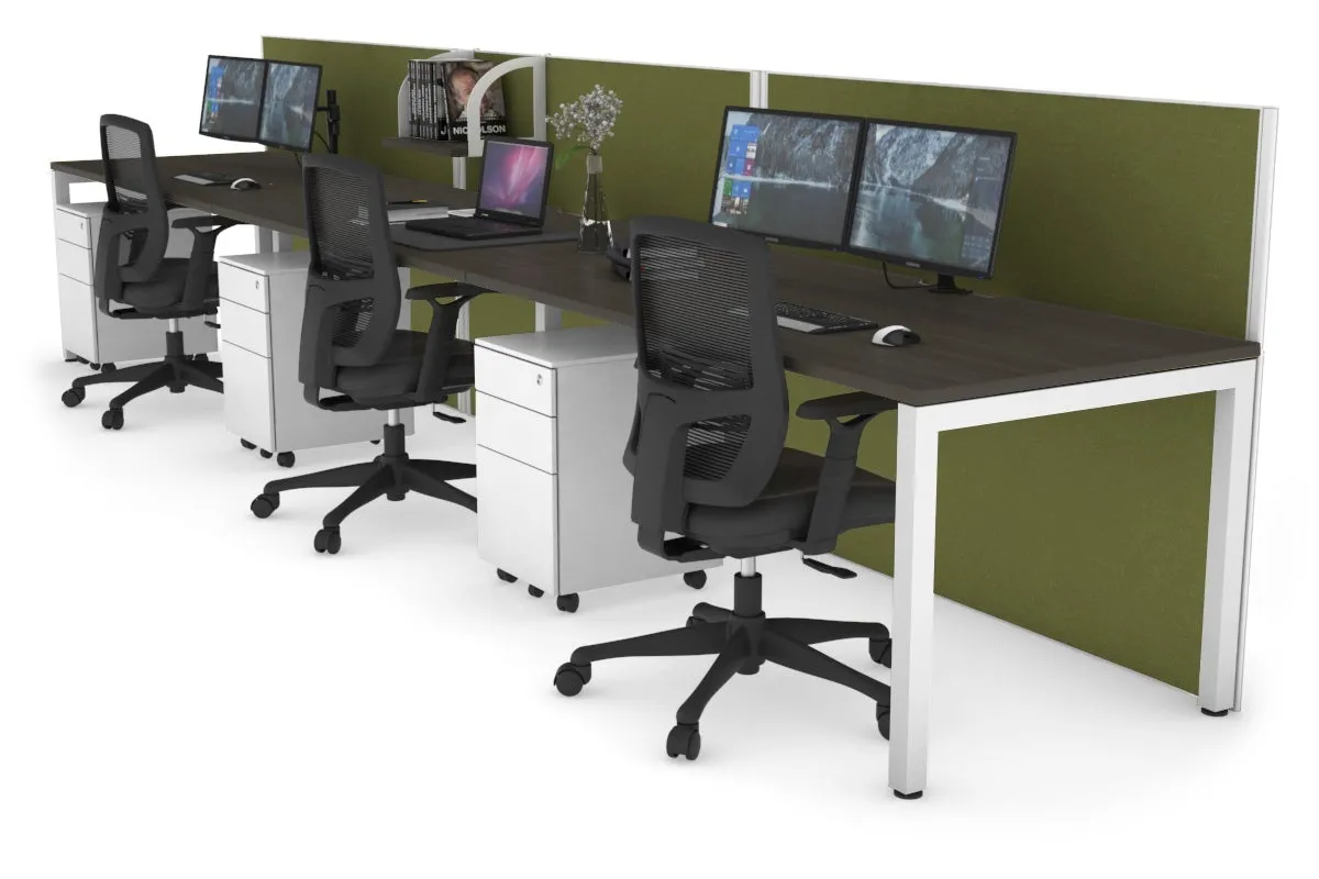 Horizon Quadro 3 Person Run Square Legs Office Workstation [1200L x 800W with Cable Scallop]