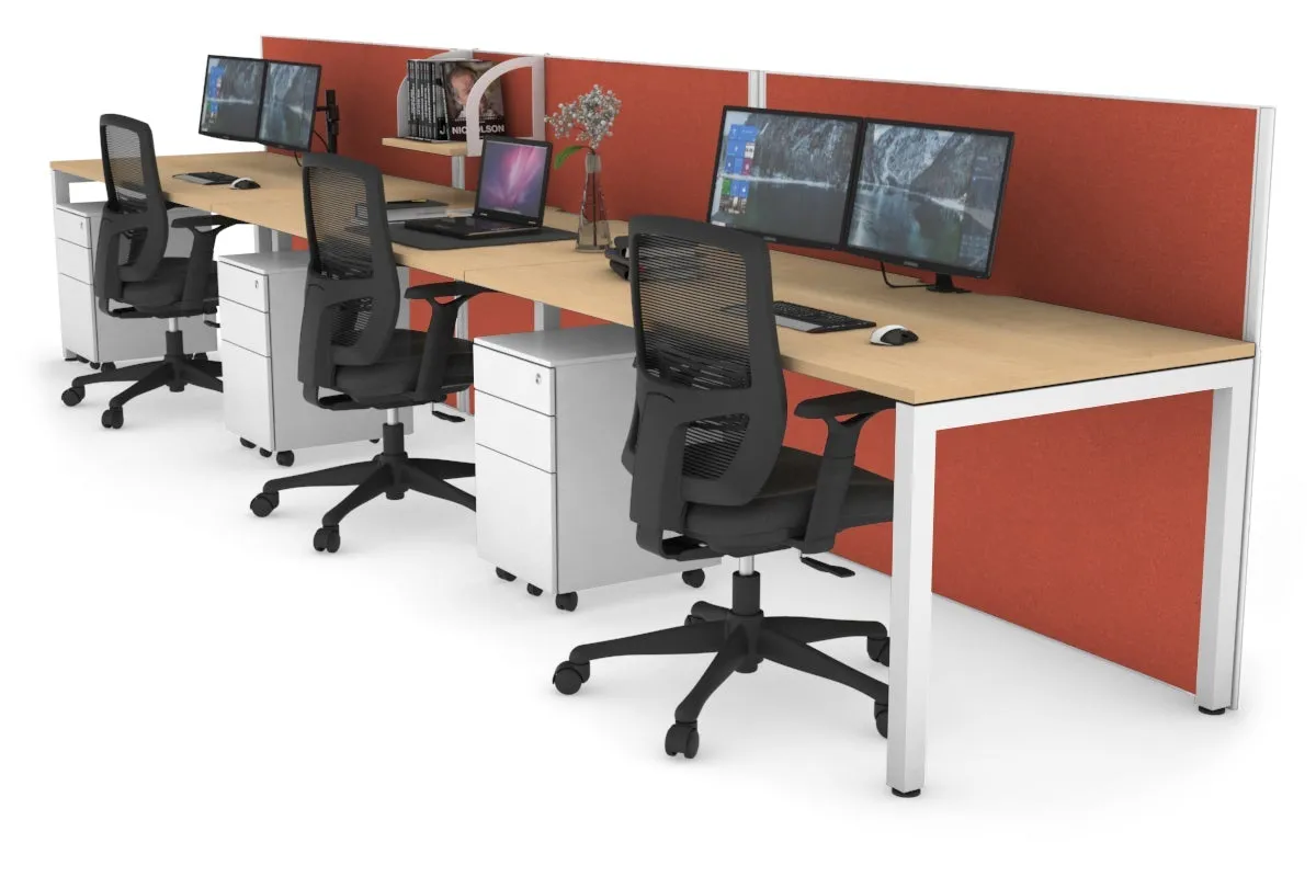 Horizon Quadro 3 Person Run Square Legs Office Workstation [1200L x 800W with Cable Scallop]