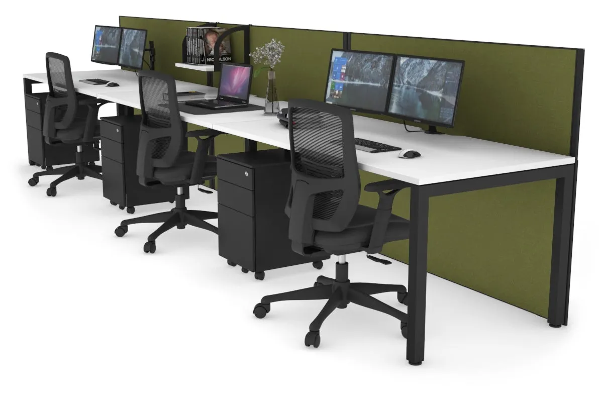 Horizon Quadro 3 Person Run Square Legs Office Workstation [1200L x 800W with Cable Scallop]