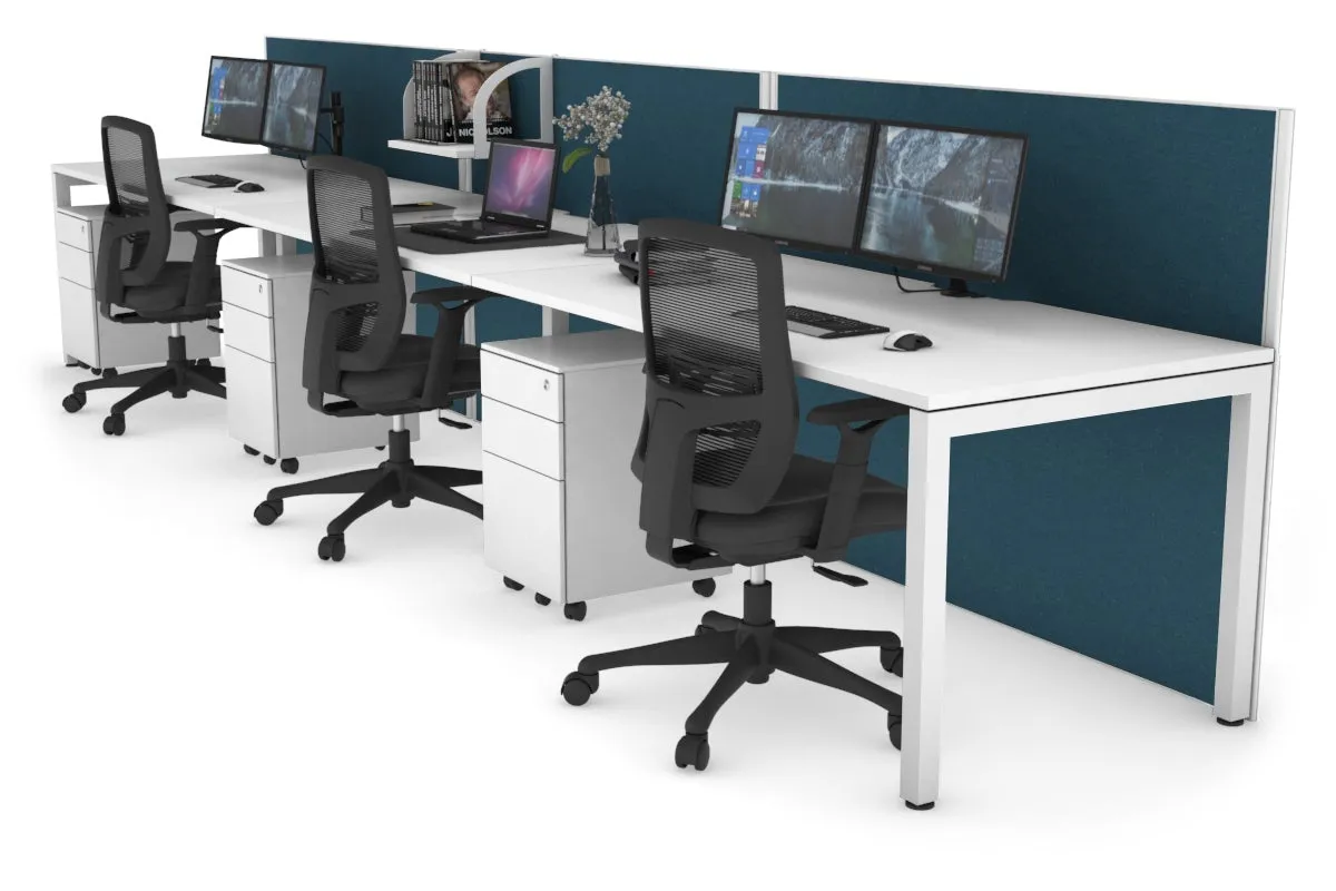 Horizon Quadro 3 Person Run Square Legs Office Workstation [1200L x 800W with Cable Scallop]