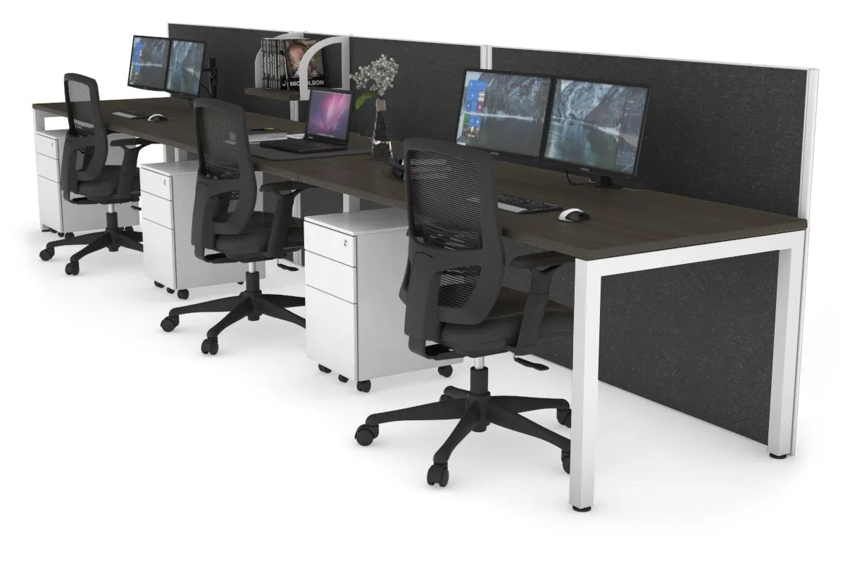 Horizon Quadro 3 Person Run Square Legs Office Workstation [1200L x 800W with Cable Scallop]