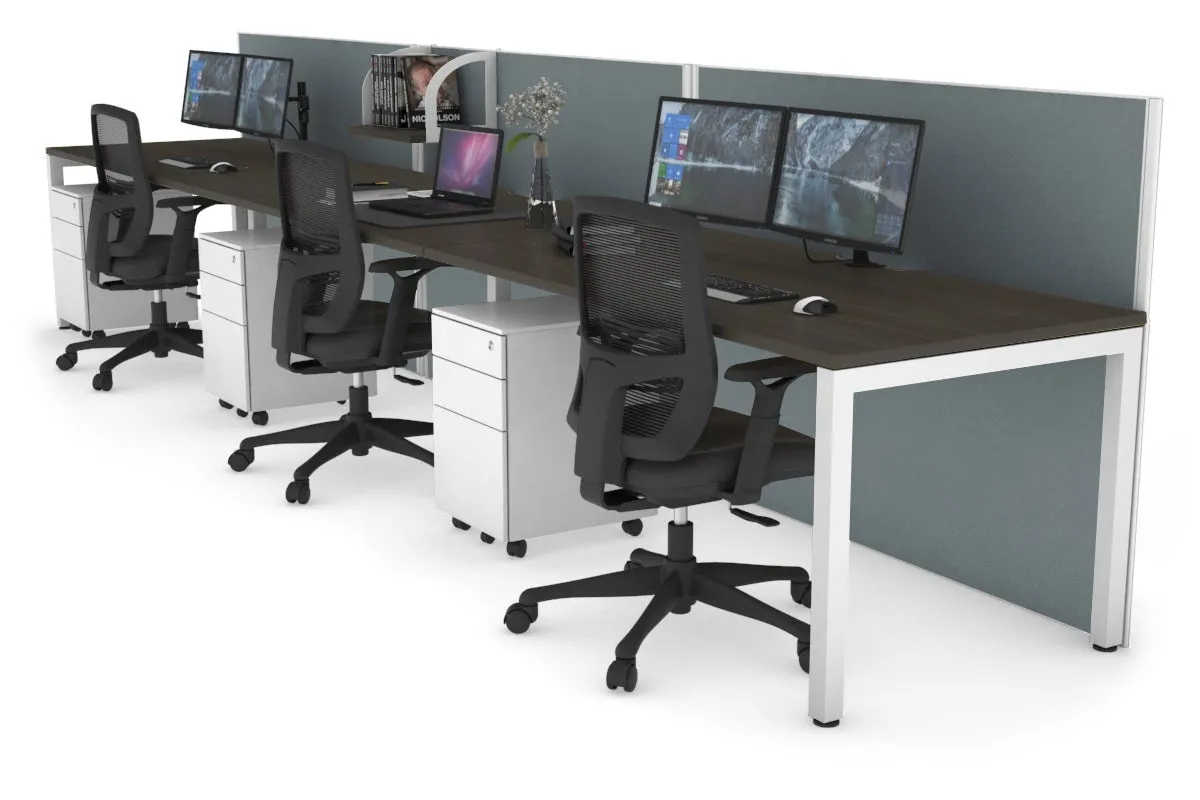 Horizon Quadro 3 Person Run Square Legs Office Workstation [1200L x 800W with Cable Scallop]