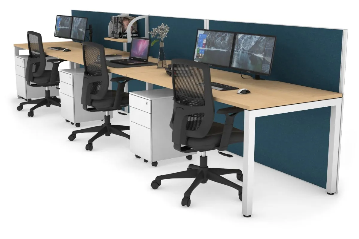 Horizon Quadro 3 Person Run Square Legs Office Workstation [1200L x 800W with Cable Scallop]