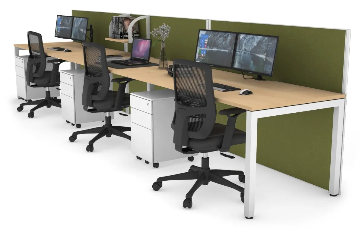 Horizon Quadro 3 Person Run Square Legs Office Workstation [1200L x 800W with Cable Scallop]