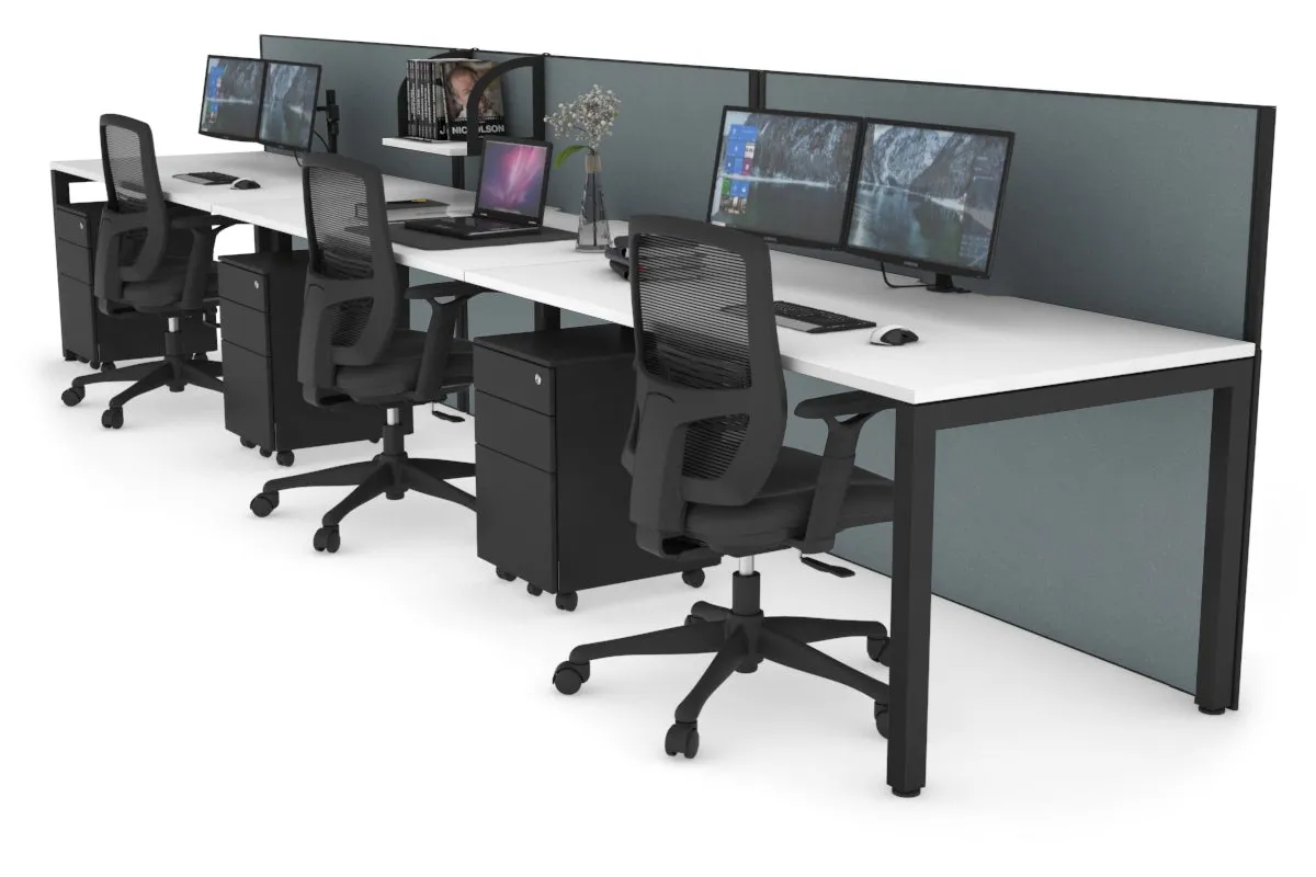 Horizon Quadro 3 Person Run Square Legs Office Workstation [1200L x 800W with Cable Scallop]