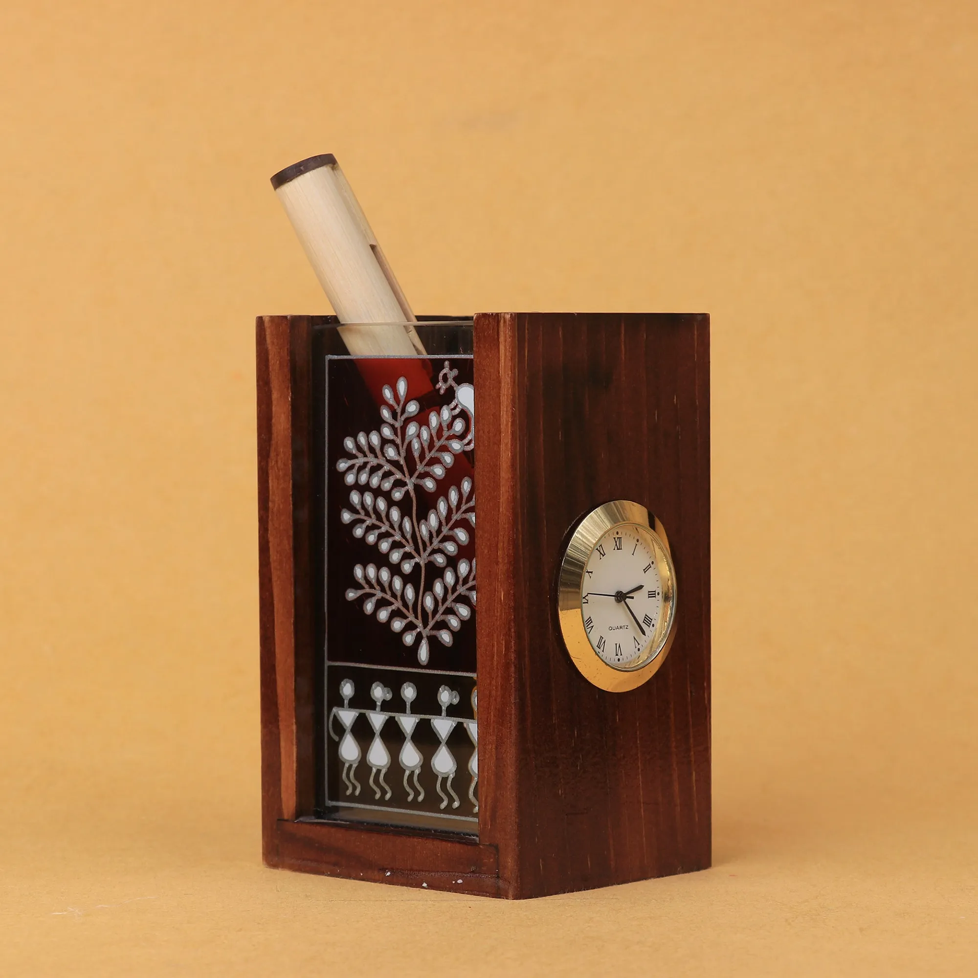 Jana- Warli Pen Stand with Clock