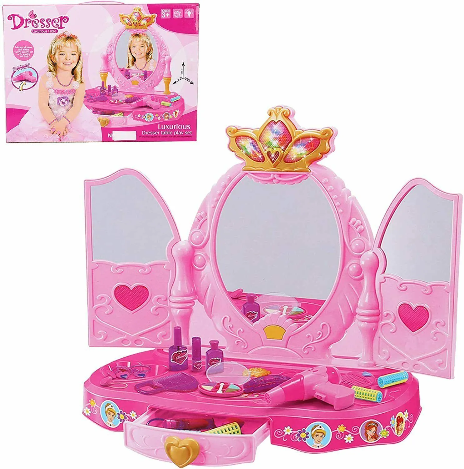 Kids Princess Pretend Play Girls Dressing Table Toys Music Lights Gift