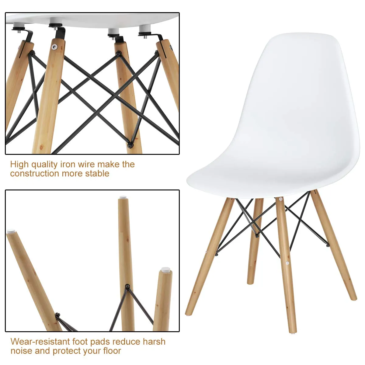 KOMFOTT Dining Chairs Set of 4, Pre Assembled Mid Century Modern Dining Chairs with Wood Legs