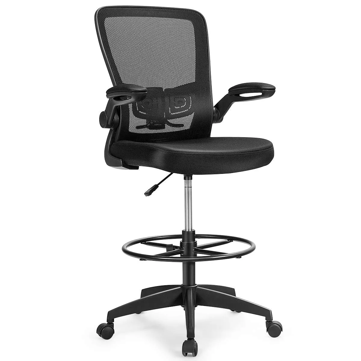 KOMFOTT Drafting Chair, High Back Office Chair with Footrest & Ring Flip-Up Armrest