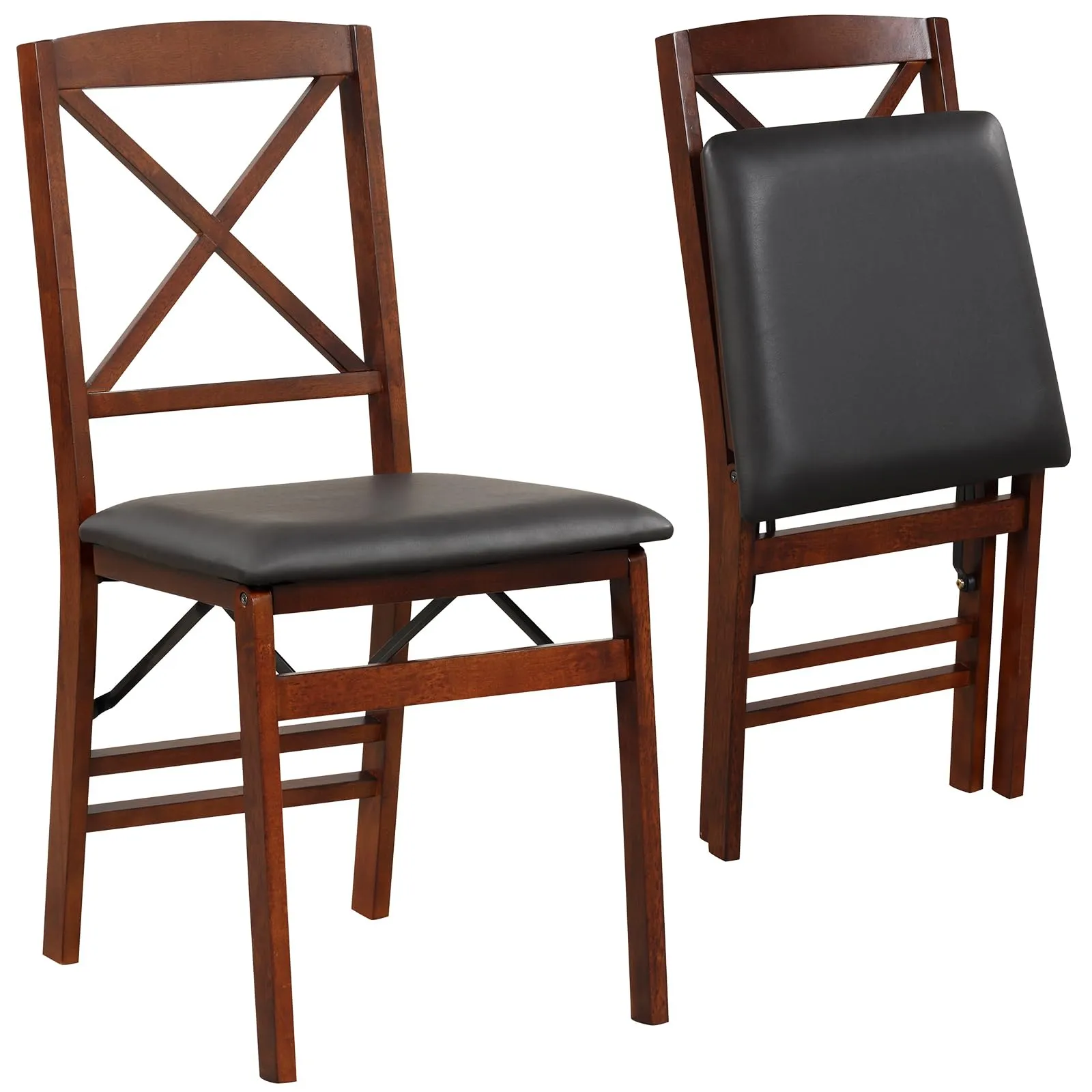 KOMFOTT Folding Dining Chairs Set of 2/4, Foldable Wood Chairs with PVC Padded Seat & High Backrest