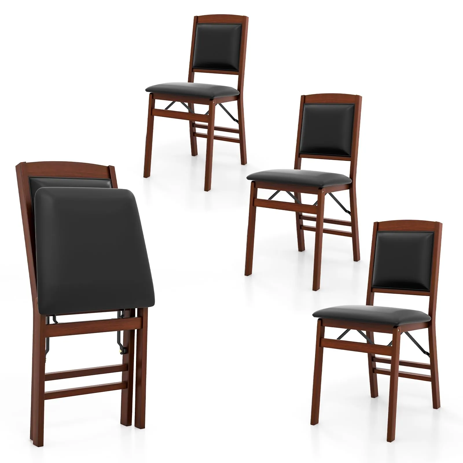 KOMFOTT Folding Dining Chairs Set of 2/4, Foldable Wood Chairs with PVC Padded Seat & High Backrest