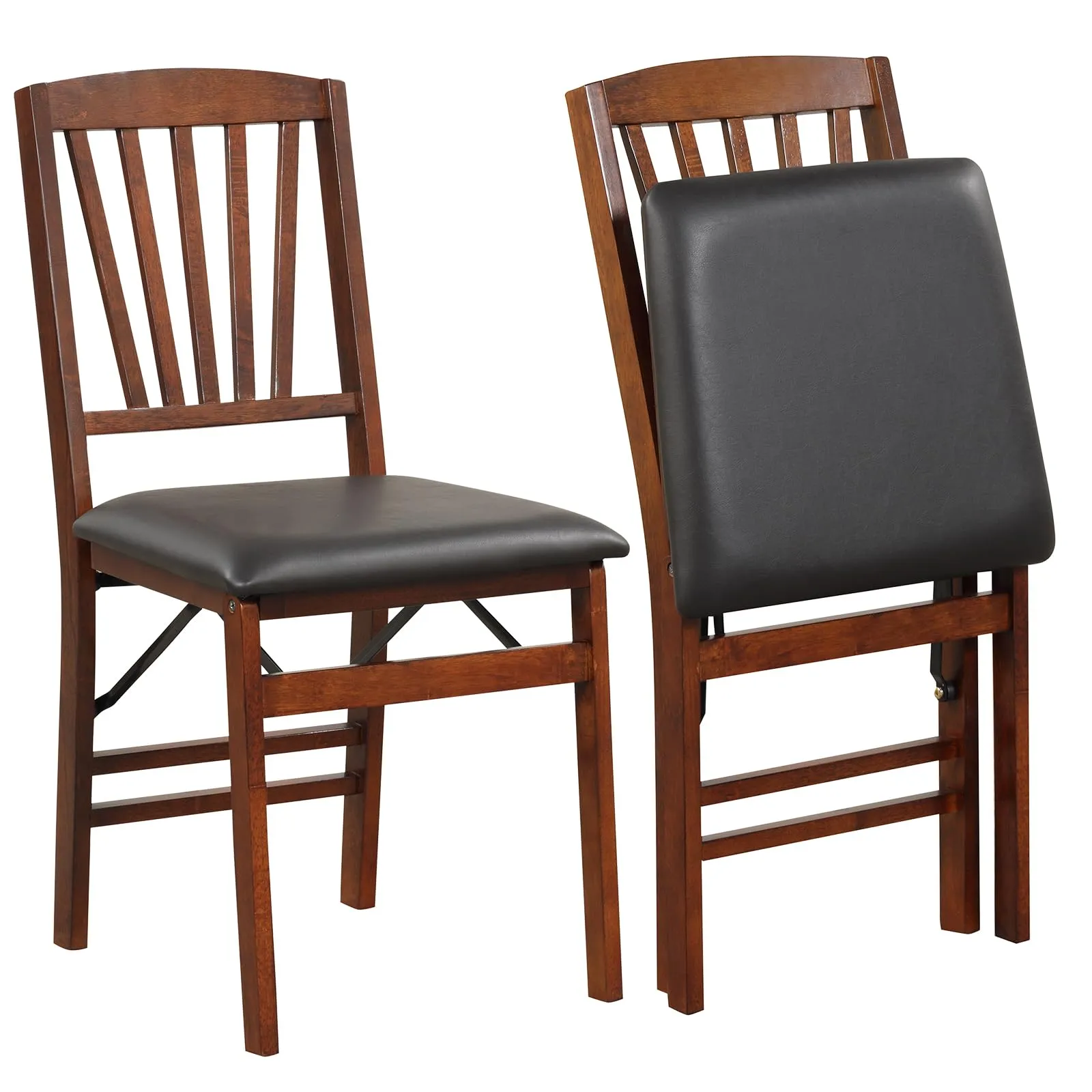 KOMFOTT Folding Dining Chairs Set of 2/4, Foldable Wood Chairs with PVC Padded Seat & High Backrest