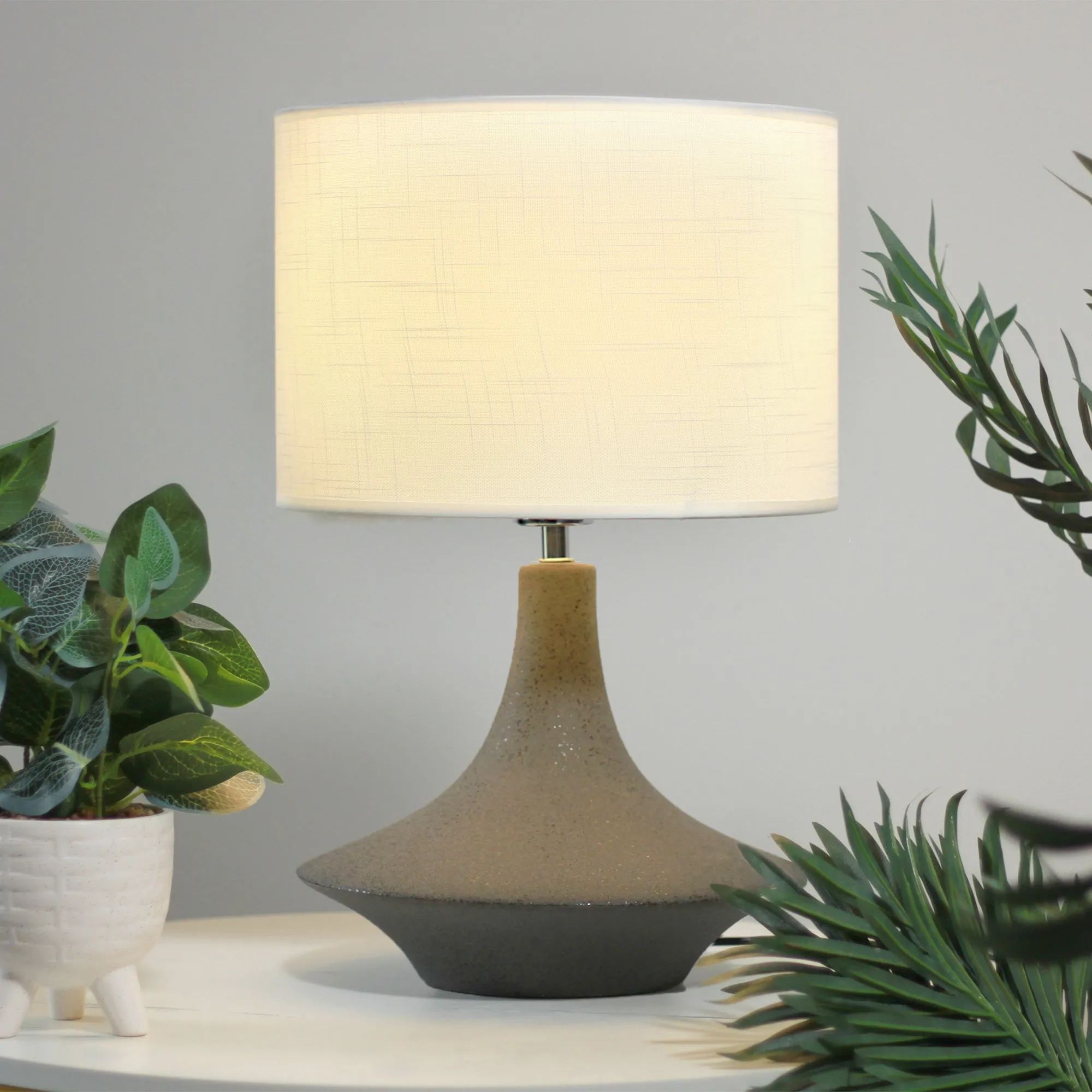 Large Ceramic Base Table Lamp, Drum Shade - Symfonisk