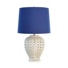 Lattice Tall White Table Lamp W/Blue Shade