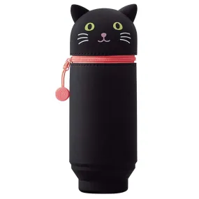 LIHIT LAB Kawaii Japanese Cat Large Stand Up Pencil Case for School Office College, Cute School Supplies, Animal Pen Holder Pencil Pouch Holder Girls, Artist Pencil Case, Black Cat (A7714-3)