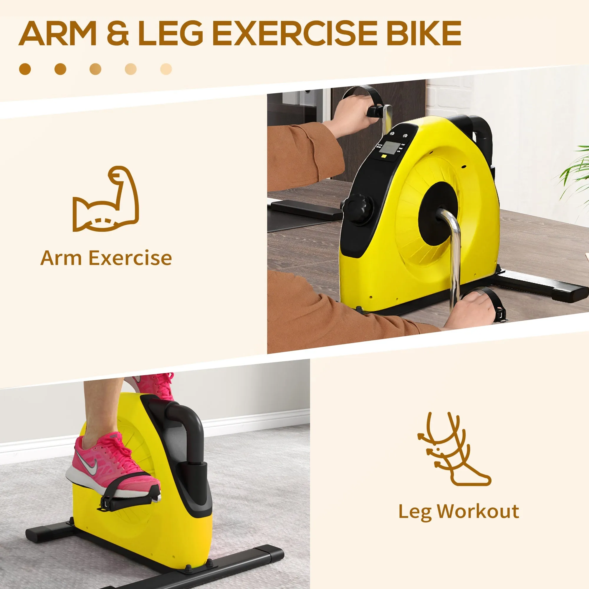 Mini Exercise Bik Under Desk Bike for Legs and Arms Workout, Yellow