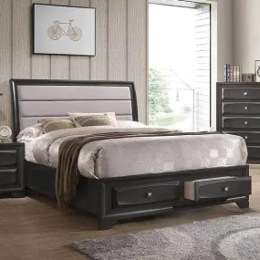 Natalie Upholstered Headboard Platform Bed with Two Storage Drawers in Brown - Available in 2 Sizes