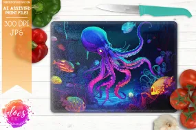 Neon Octopus 2 - Cutting Boards -  Printable/Sublimation Design