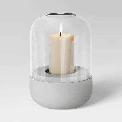 Open Box - 11.81"x8.64" Pillar Concrete/Glass Large Lantern Candle Holder Gray - Threshold