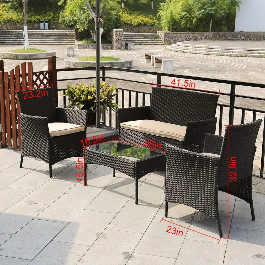 Patio Furniture Set 4 Pieces Outdoor Rattan Chair