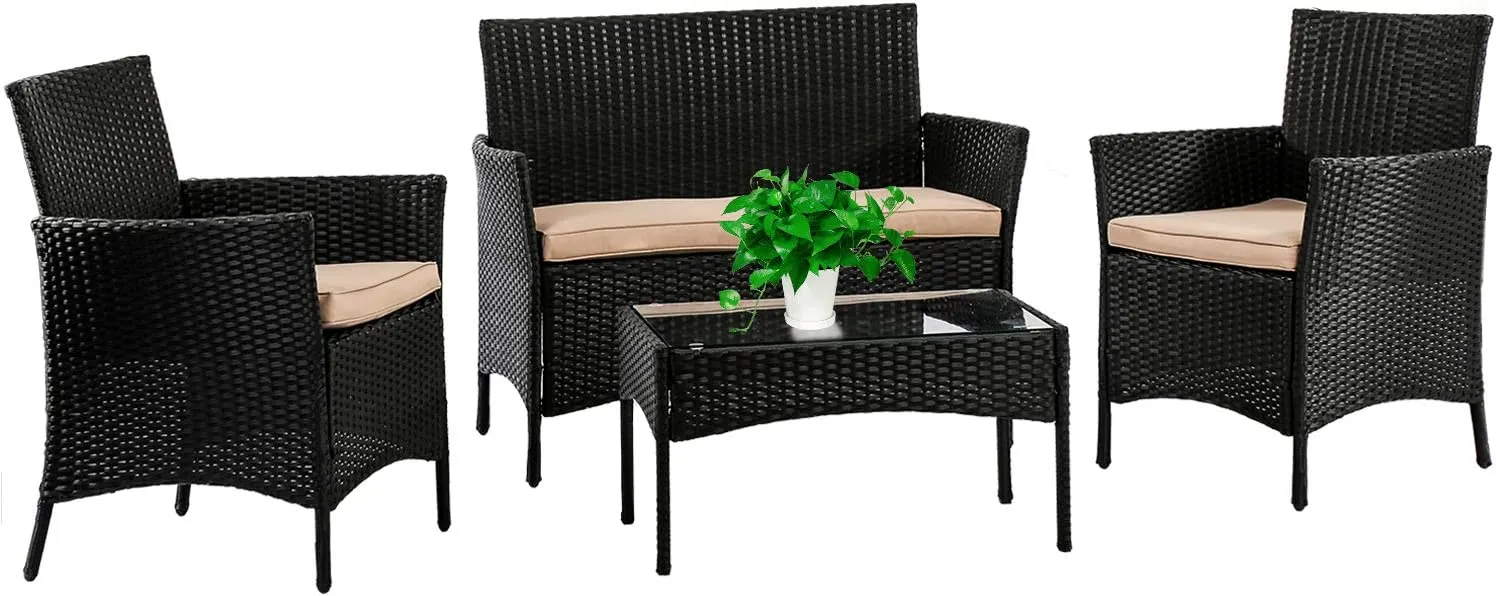 Patio Furniture Set 4 Pieces Outdoor Rattan Chair