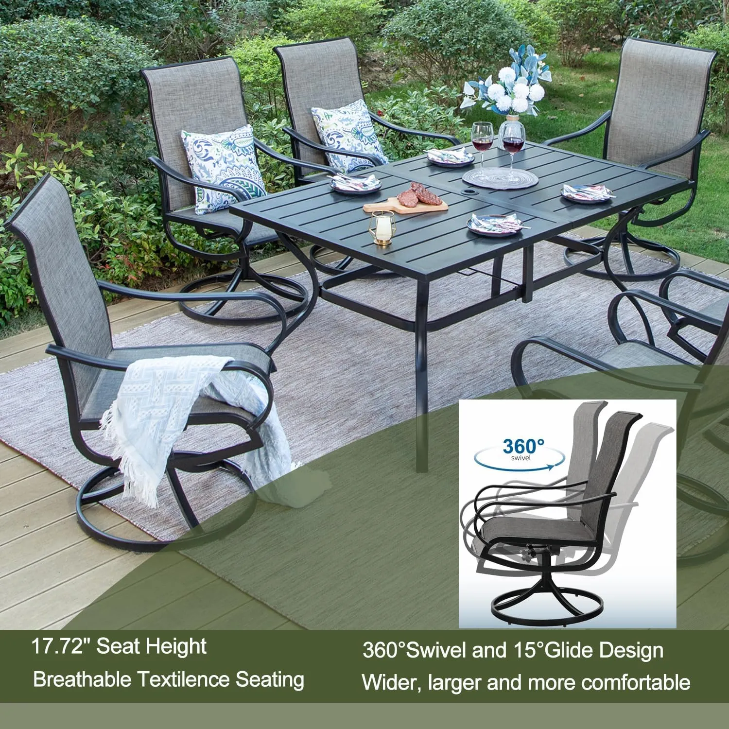 Patio Sling Dining Swivel Chairs with Steel Metal Frame