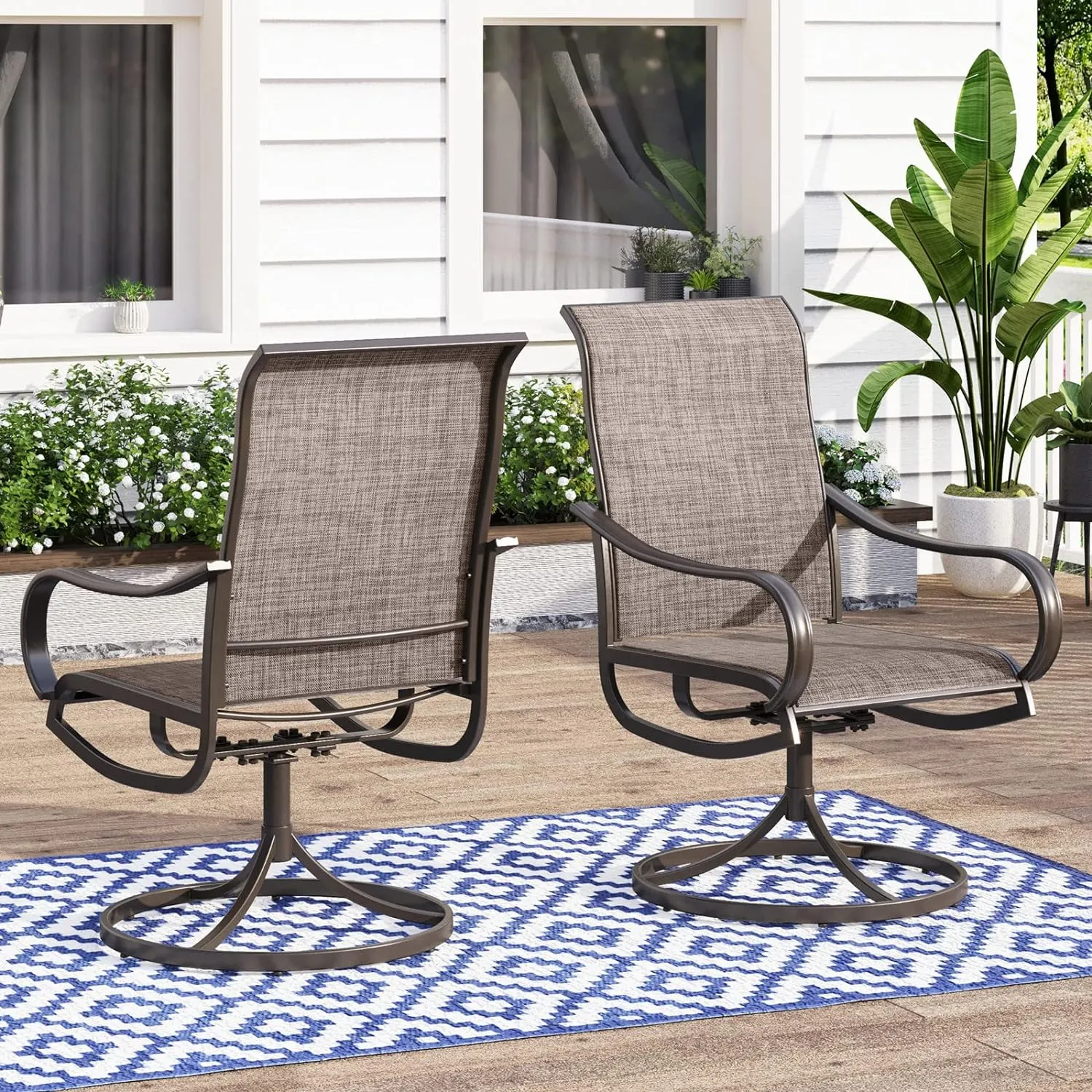 Patio Sling Dining Swivel Chairs with Steel Metal Frame