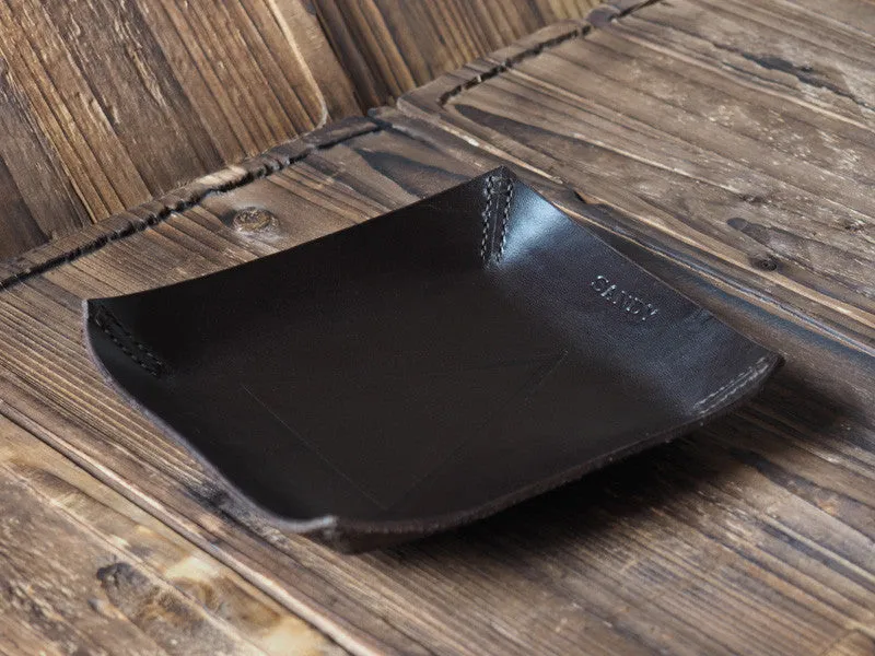 Personalized Leather Valet Tray #Dark Brown