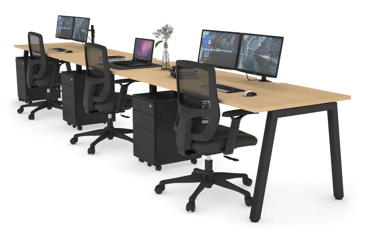 Quadro 3 Person Run Office Workstation [1400L x 800W with Cable Scallop]