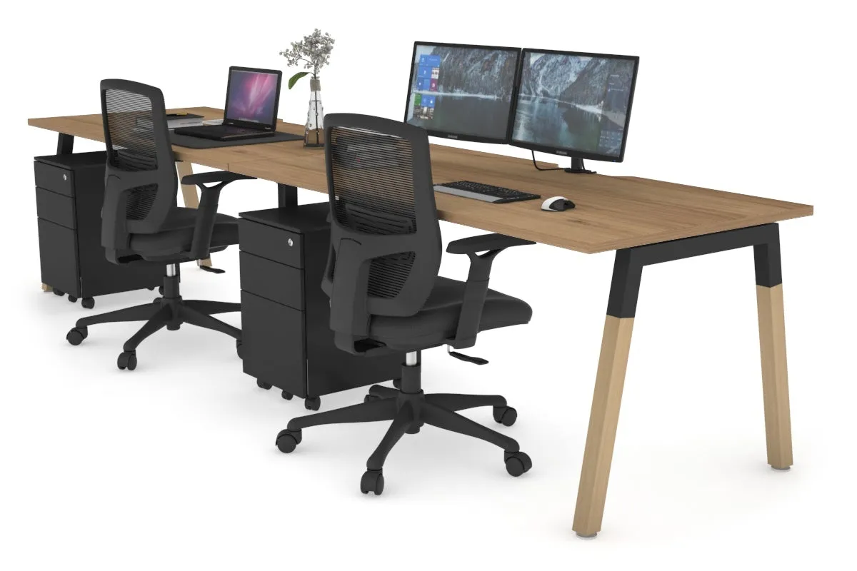 Quadro A Legs 2 Person Run Office Workstation - Wood Legs Cross Beam [1200L x  800W with Cable Scallop]