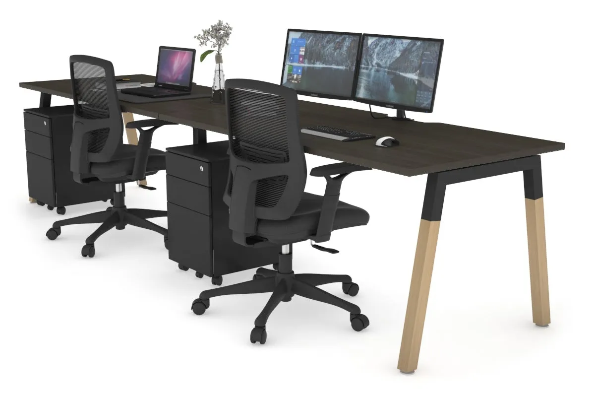 Quadro A Legs 2 Person Run Office Workstation - Wood Legs Cross Beam [1200L x  800W with Cable Scallop]