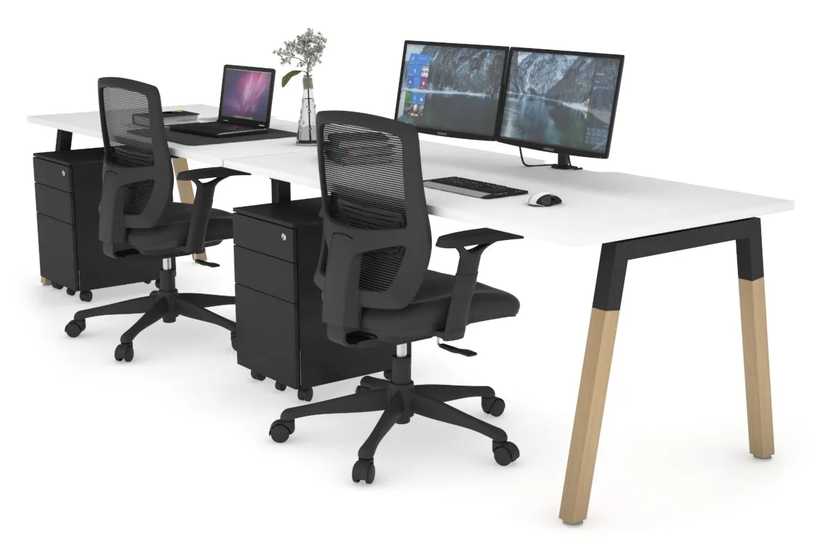 Quadro A Legs 2 Person Run Office Workstation - Wood Legs Cross Beam [1200L x  800W with Cable Scallop]