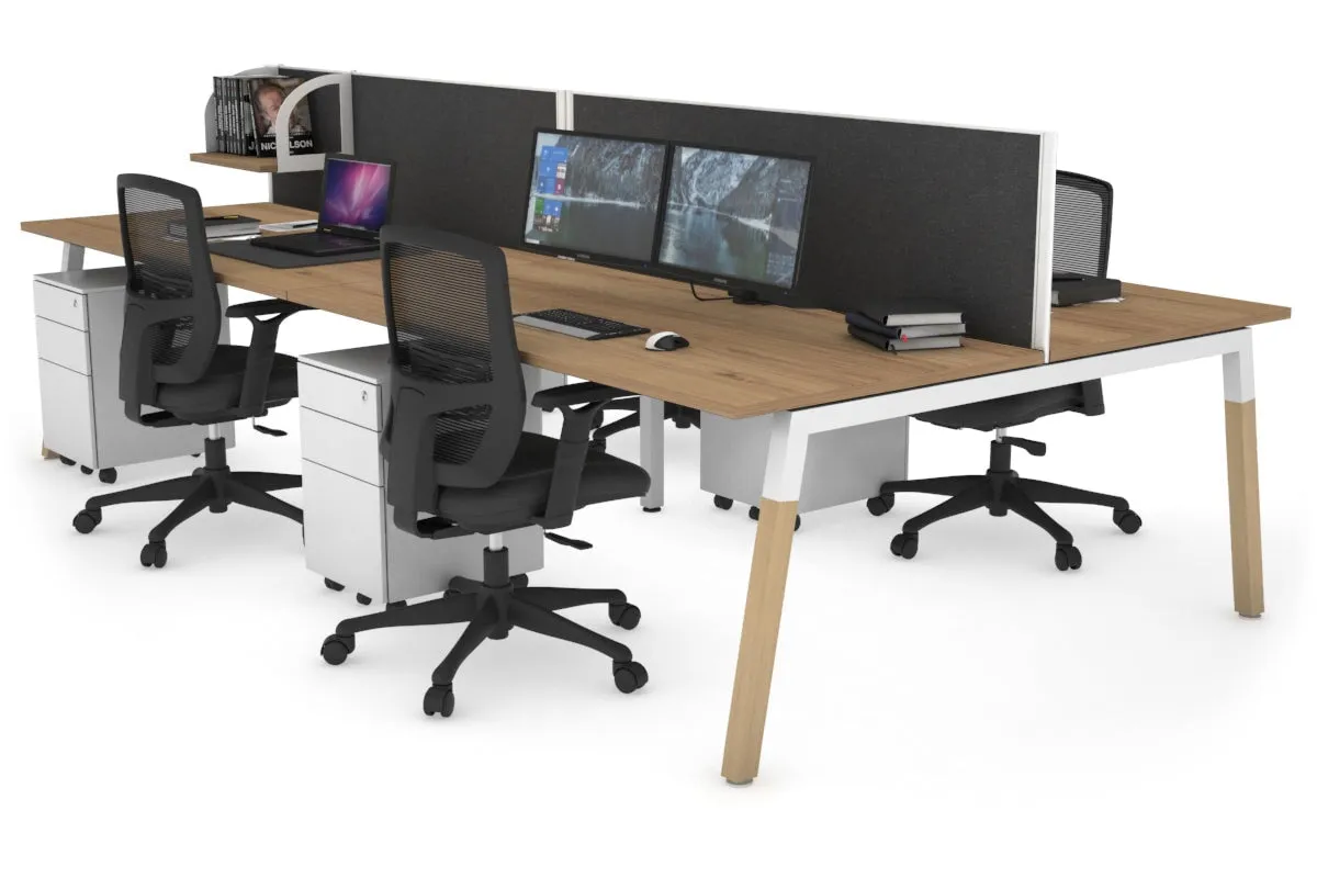 Quadro A Legs 4 Person Office Workstation - Wood Legs Cross Beam [1200L x 800W with Cable Scallop]